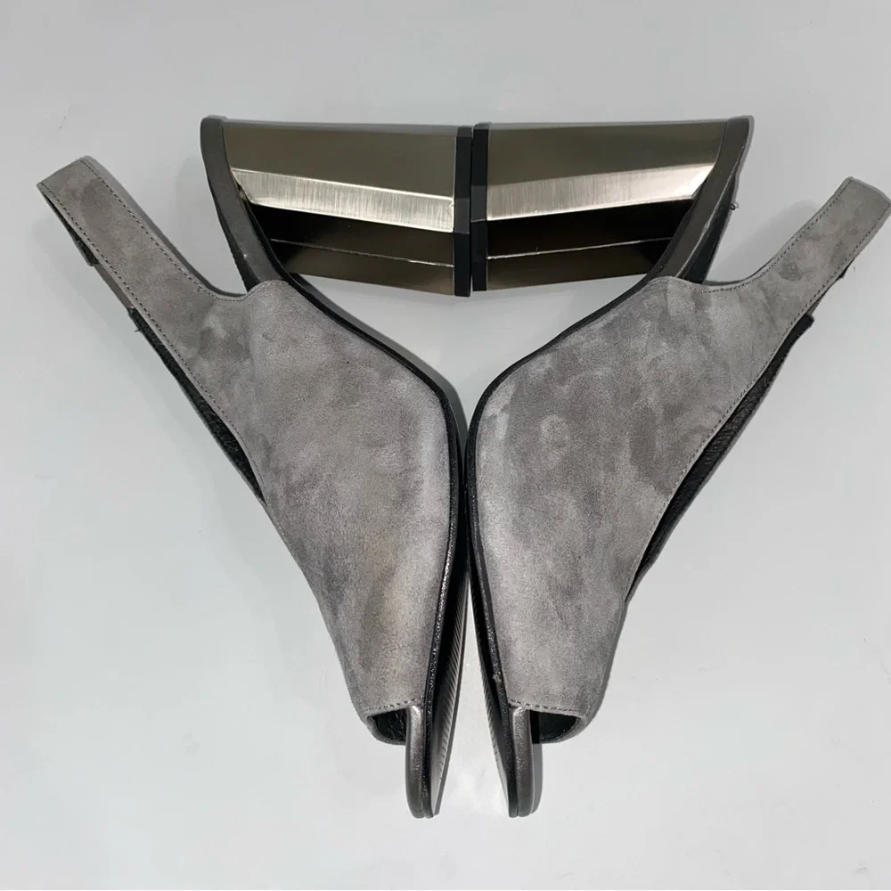 Topshop Roxy Gray Suede Slingback Size 9 Square Toe Metallic Octagon Heel